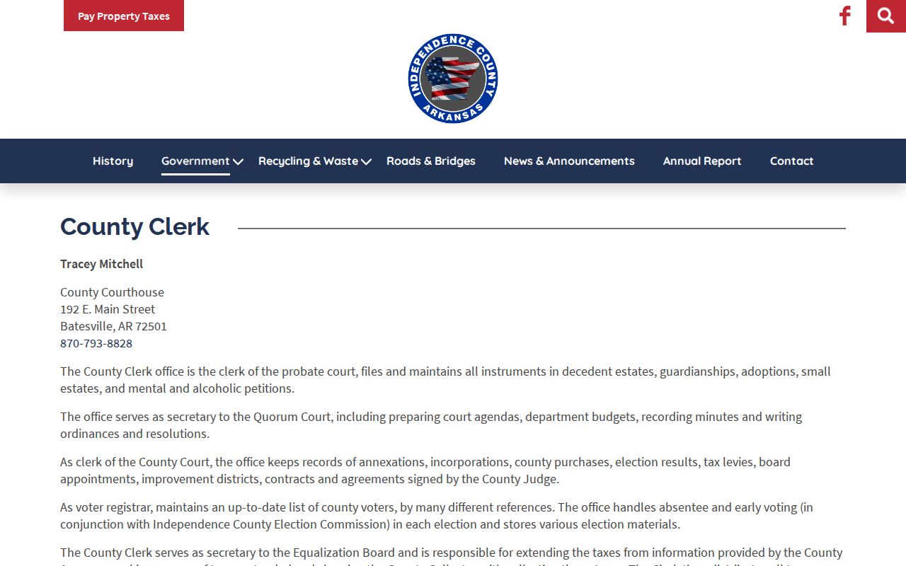 Independence County court docket County Clerk probate direction