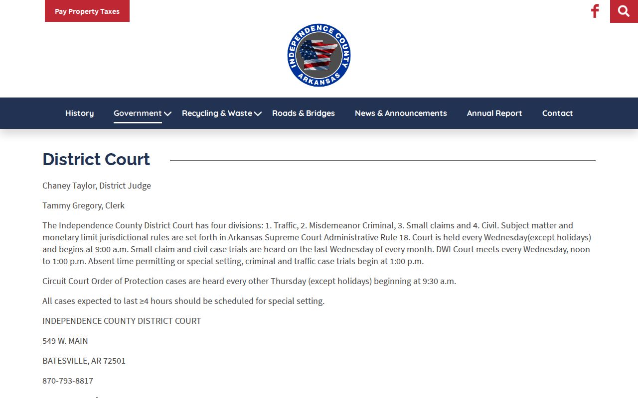 Independence County court docket District Court schedule