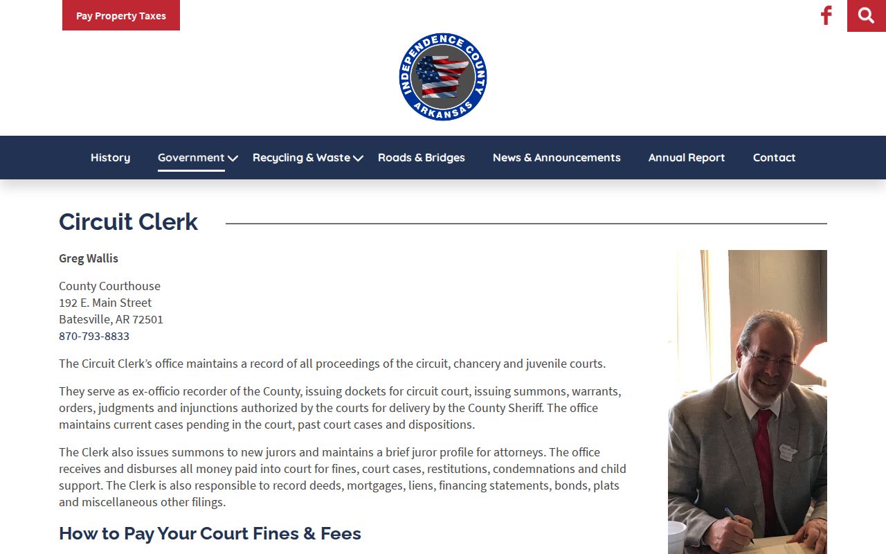 Independence County court docket Circuit Clerk office page