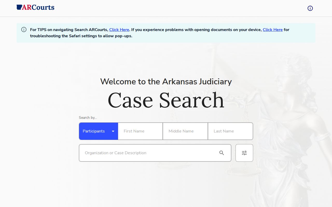 Independence County court docket Search ARCourts interface