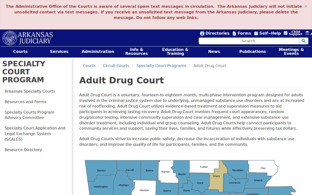Cave City court docket and Arkansas adult drug court program map