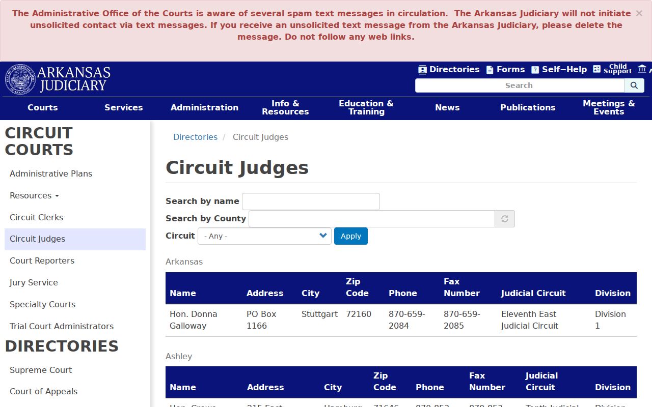 Independence County civil docket Circuit judge directory