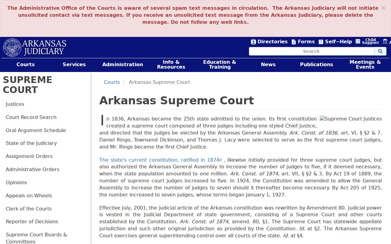 Independence County court calendar Arkansas Supreme Court information