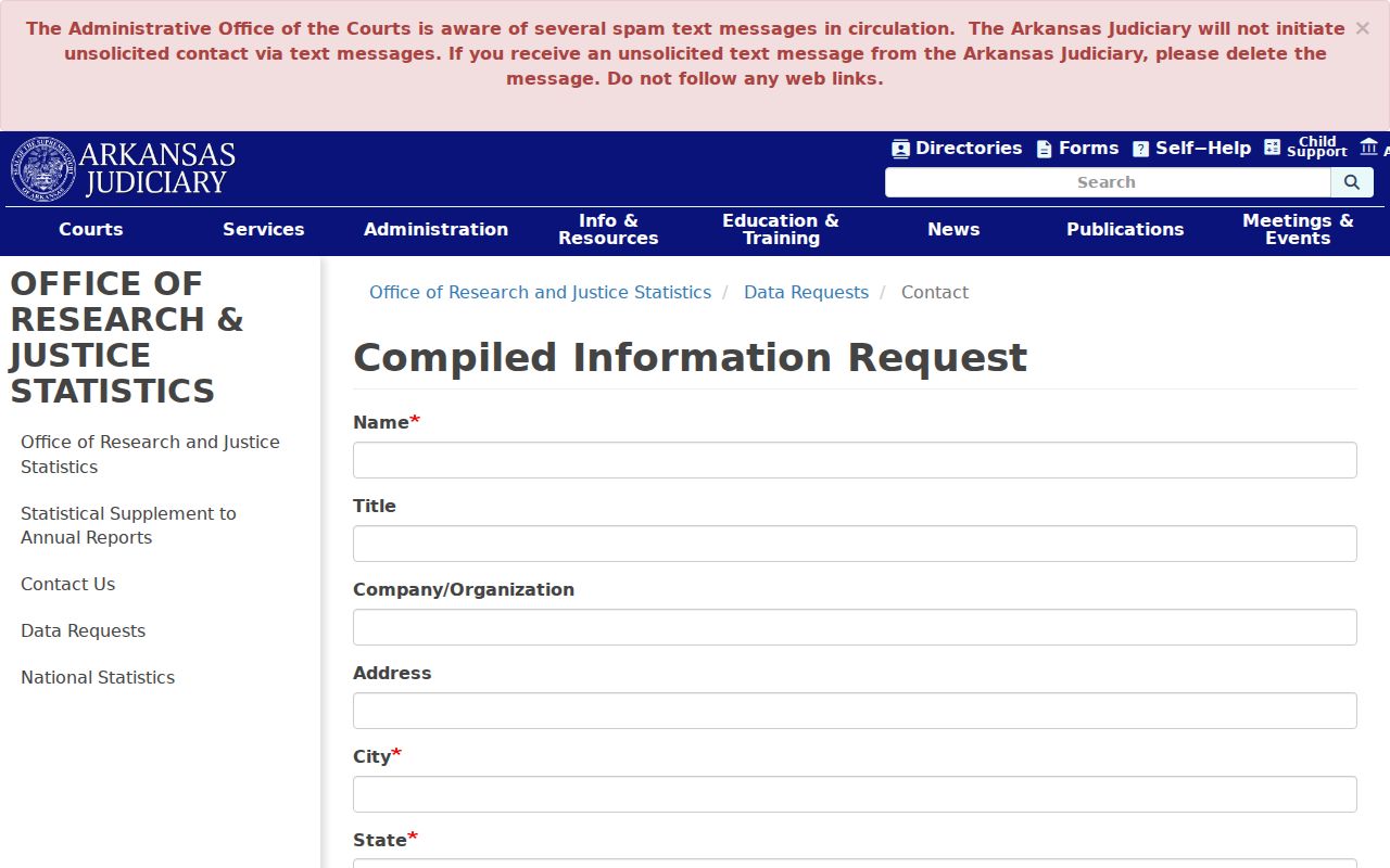 Compiled information request form involving Independence County court data