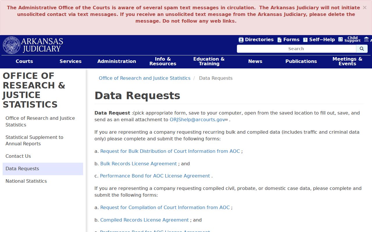Arkansas court data request options for Independence County court records
