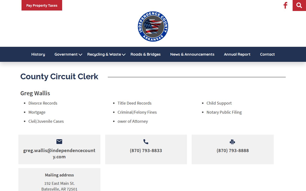 Independence County criminal docket Circuit Clerk directory