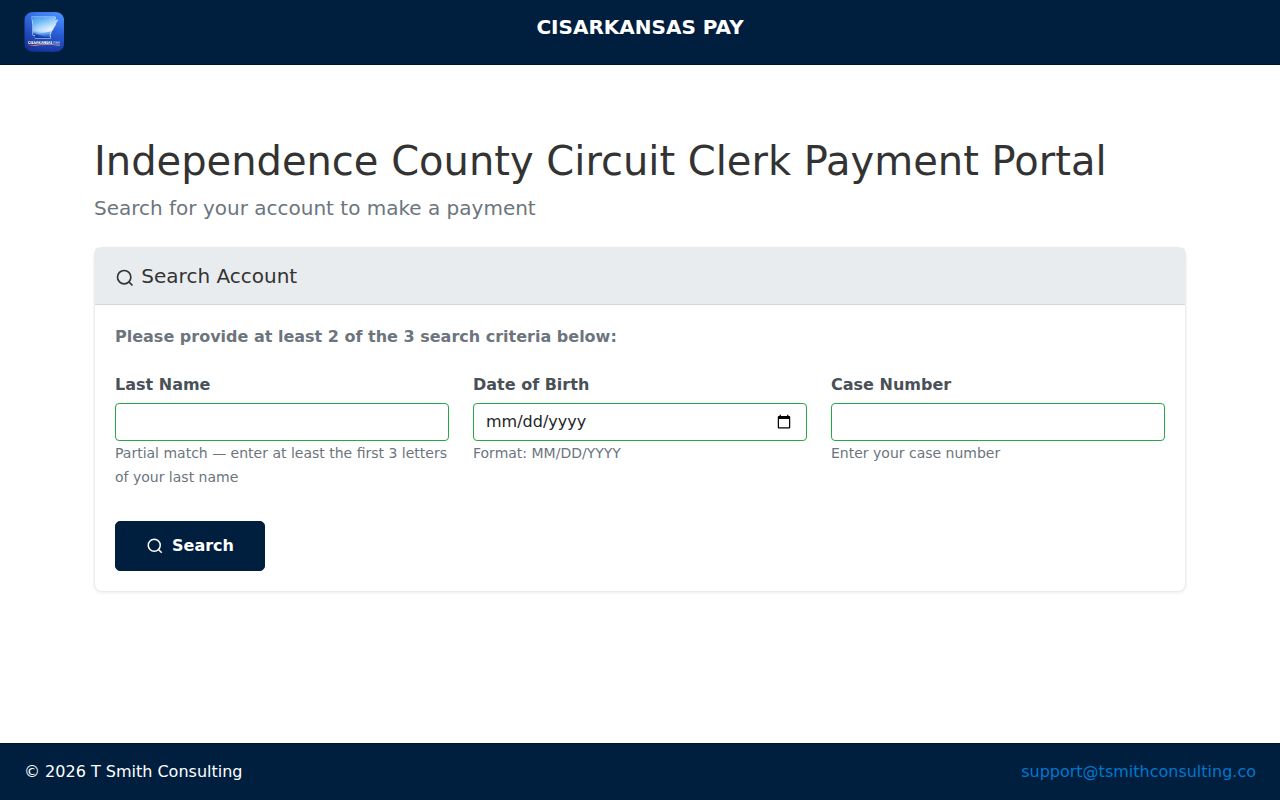 Independence County criminal docket Circuit payment account search