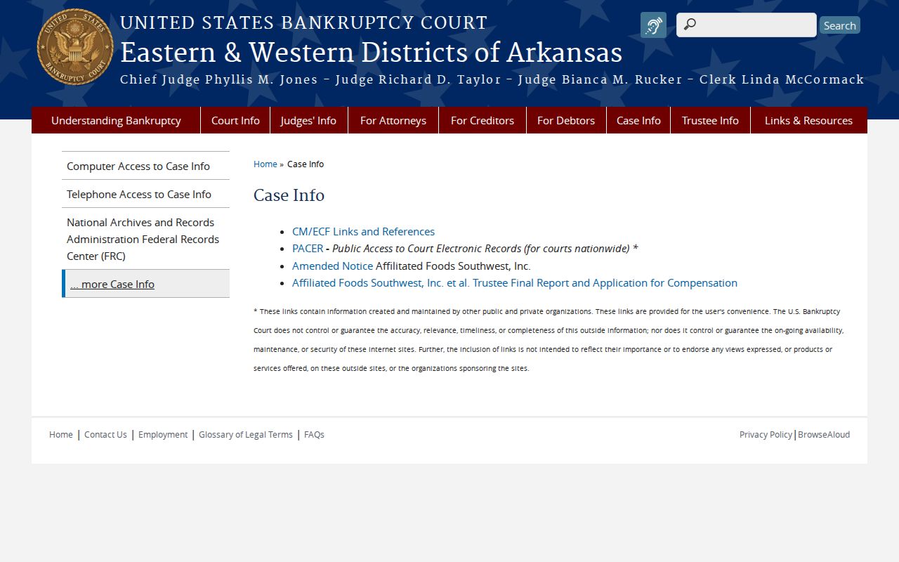 Sulphur Rock court docket comparison with Arkansas bankruptcy case information