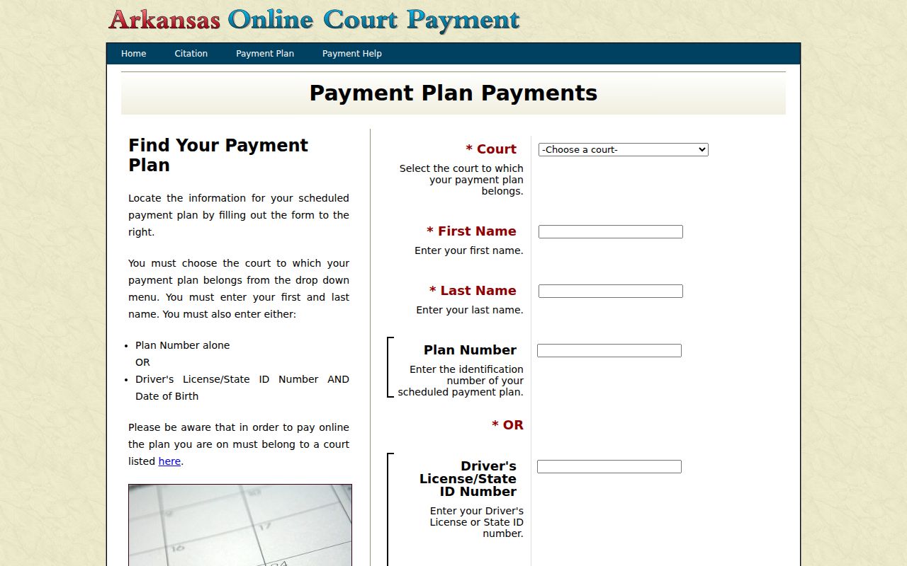 Independence County traffic court payment plan query
